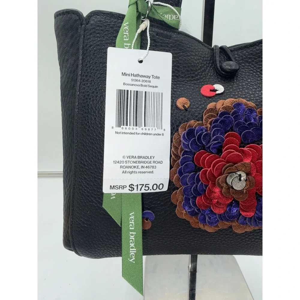 Vera Bradley Mini Hathaway Tote Black Leather Bossanova Bold Sequin 51364-20618